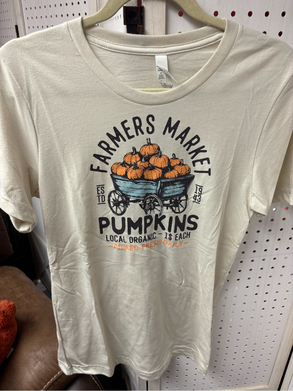 Bella Canvas Cream Tee with Orange and Teal Farmers Market Pumpkins